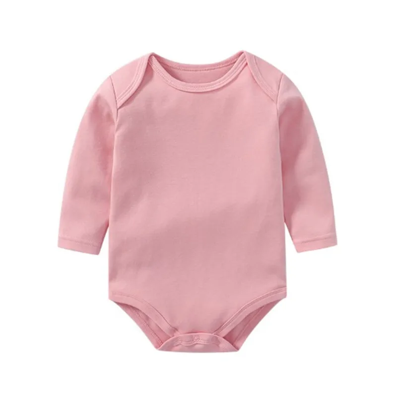 Promotional Good Quality Baby Girls Boys Long Sleeved Cotton Solid Bodysuit Infant Jumpsuit Newborn to 24M