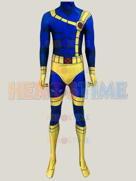 New Cyclops Blue Cosplay Costume Superhero Cyclops 3D Printed Spandex Halloween Costume Zenzai Suits for Adult