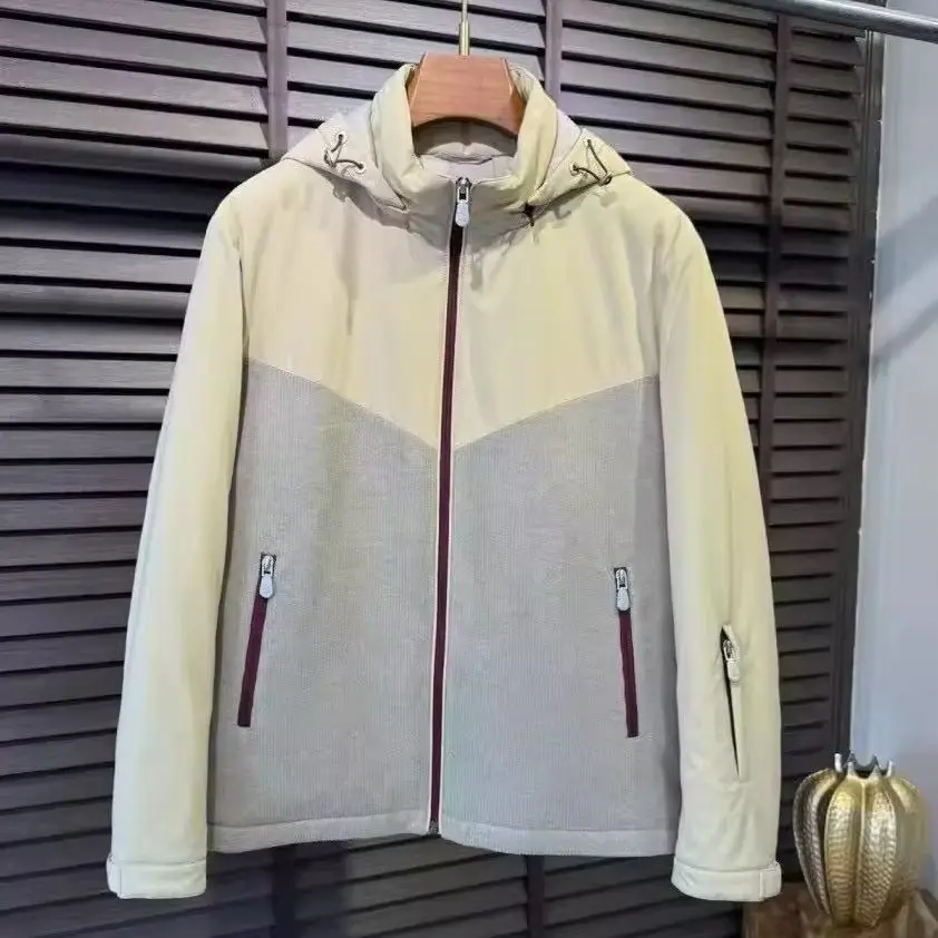 BC splicing hooded casual solid color down jacket
