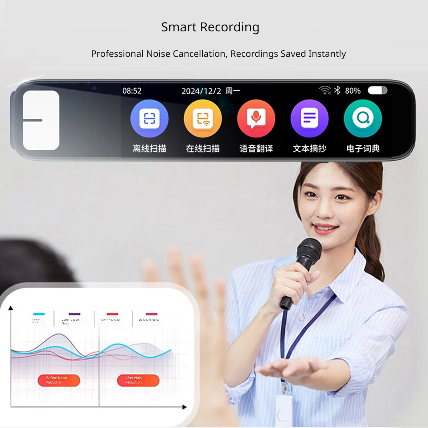 AI BT Scanning Translator Pen 150 Languages Translation Pen for Dyslexia Travel Business Learning