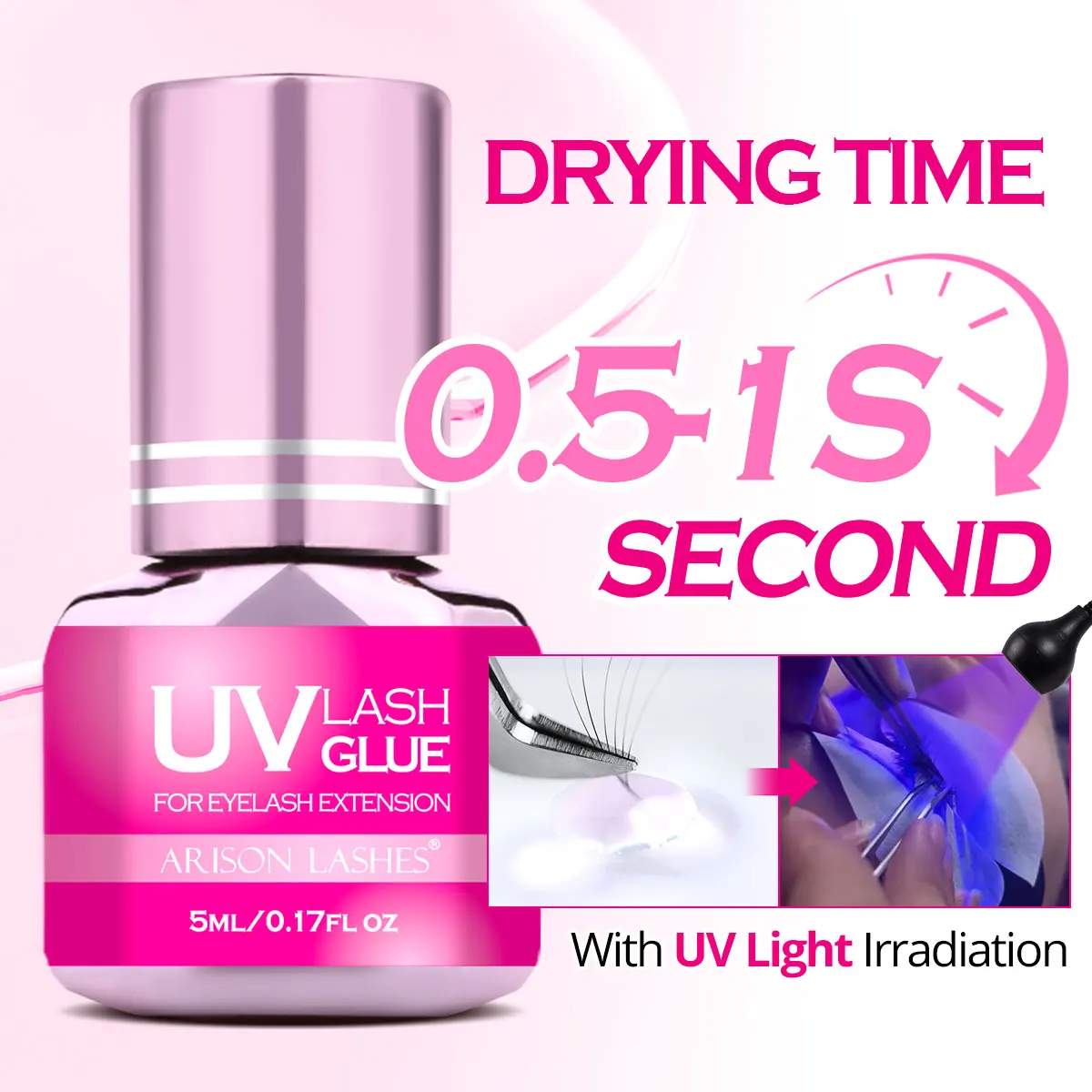 ARISON 0.5s Color UV Eyelash Glue 5ml Black Pink Blue Purple Lashes Glue Quick-Drying Waterproof Eyelash Extension Adhesive