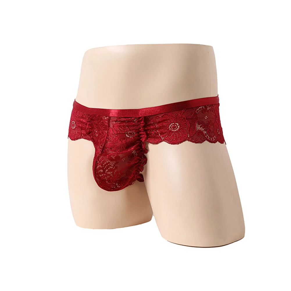 Sexy Heren Onderbroek Met Lage Taille Dun Doorschijnend Ondergoed Doorzichtig Slipje Gay Kanten Thong Cock Pouch Slipje Sissy Erotische Lingerie