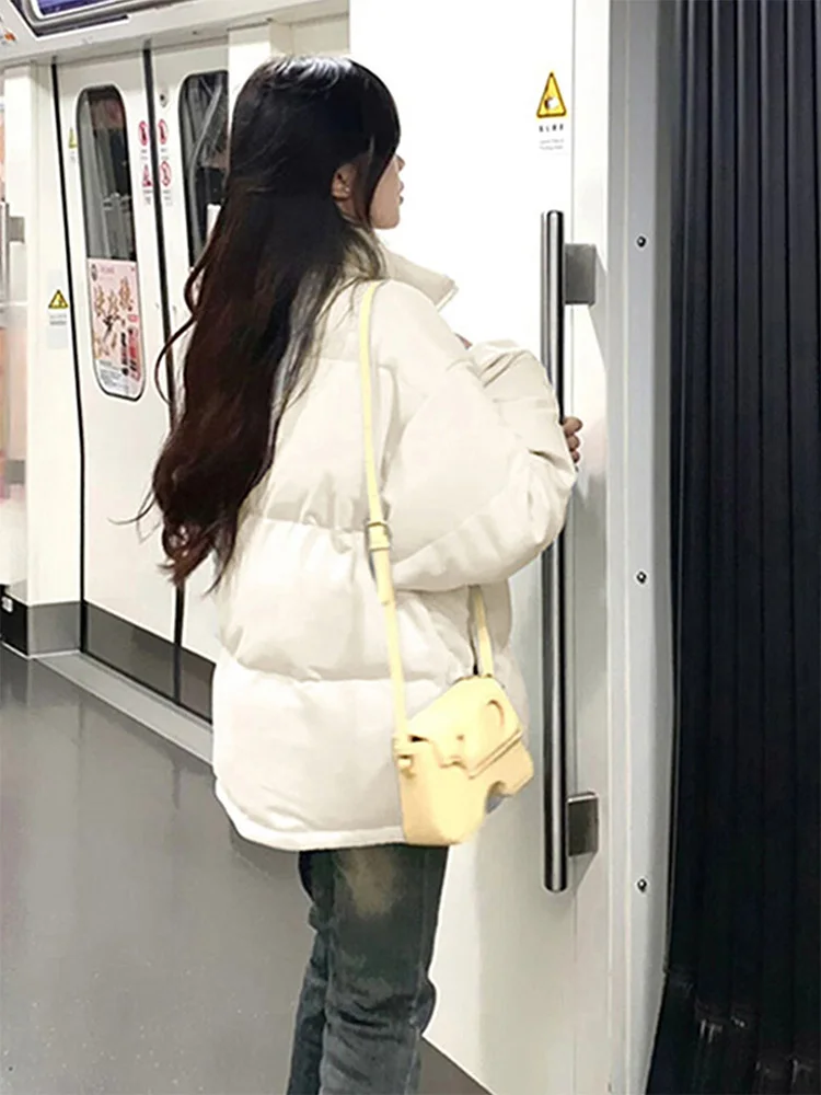 

Parka Blue Womens Light Wool Pockets Quilted Simple Collar Slim Style Trendy Elegant Warm Long Winter Fashion Young Color Lace