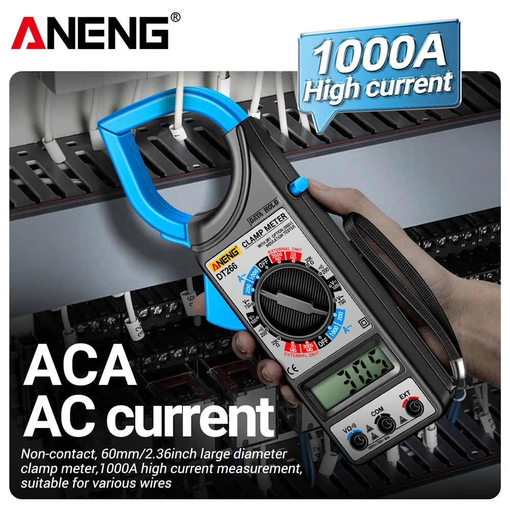 ANENG DT266-8 LCD1999 Counting Digital True RMS Professional Clamp Meter ACDC Voltage Tester Data Display Automotive Multimeter