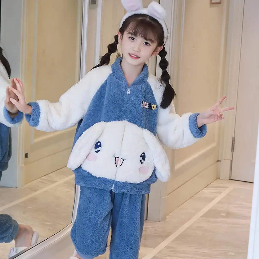 

Детские зимние пижамы Cinnamoroll, 2 шт., фланелевые пижамы для мальчиков и девочек Sanrio Hellokitty Kawaii, милая теплая домашняя одежда с героями мультфильмов