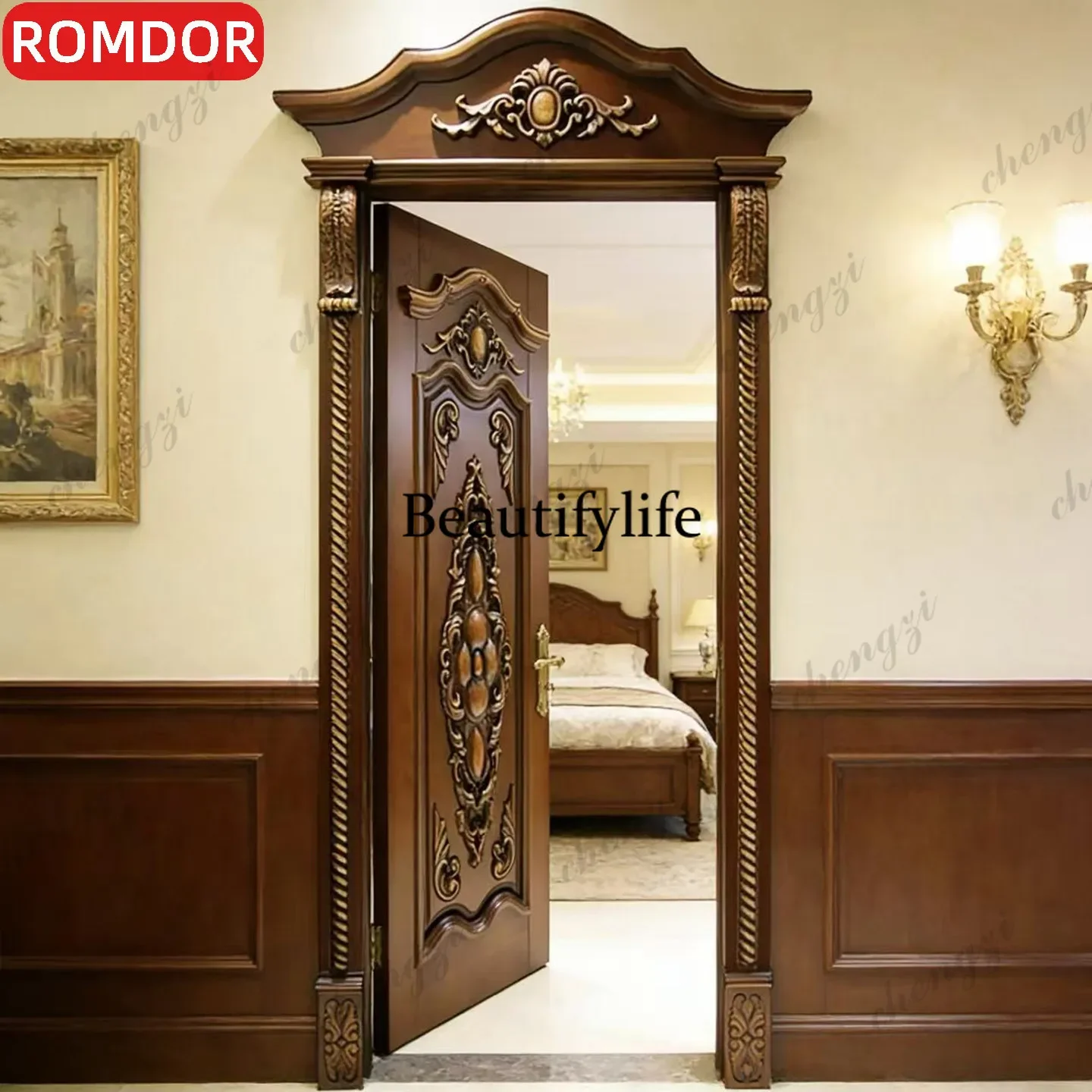 Y136 Y136 Villa home European carved paint interior set walnut retro luxury bedroom solid wood multi-layer swing door