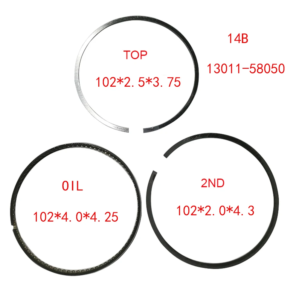 Engine Piston Ring 14B 2.5*2*4 STD 35895 28882 102MM 13011-58050 For Toyota ToyoAce Quick Delivery Dyna  Coaster