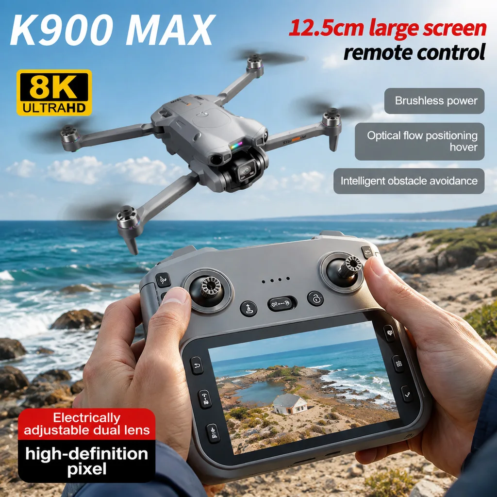 New K900 Max FPV Drone 8K Professional Dual Cameras Screen Remote Control UAV Brushless Obstacle Avoidance Quadcopters Airplanes