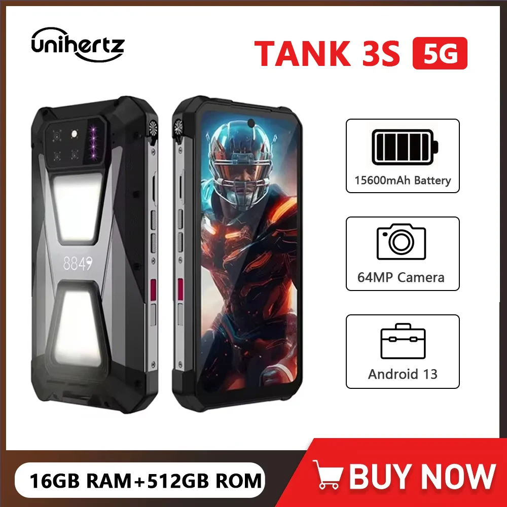 Unihertz tank 3S 8849 5G Rugged Phone with Projector 24/32GB 256/512GB Smartphone Android 14 15600mAh 64MP 66W Cellphone NFC