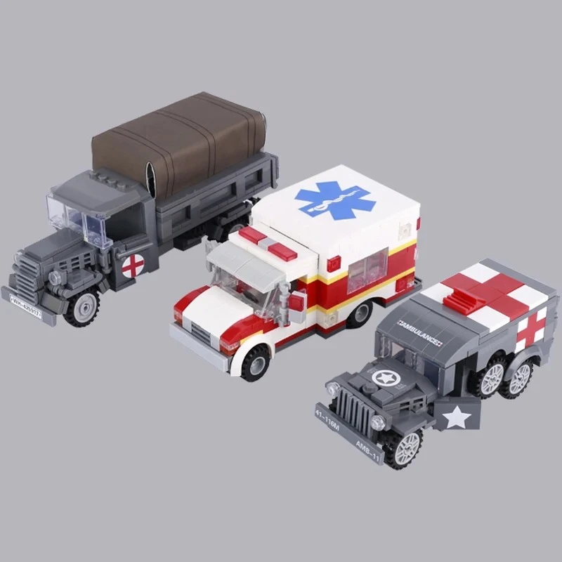 

Американская военная медицина, немецкая армия, солдаты, фигурки, грузовик, городская скорая помощь, модель MOC, строительные блоки для автомобилей Gifts
