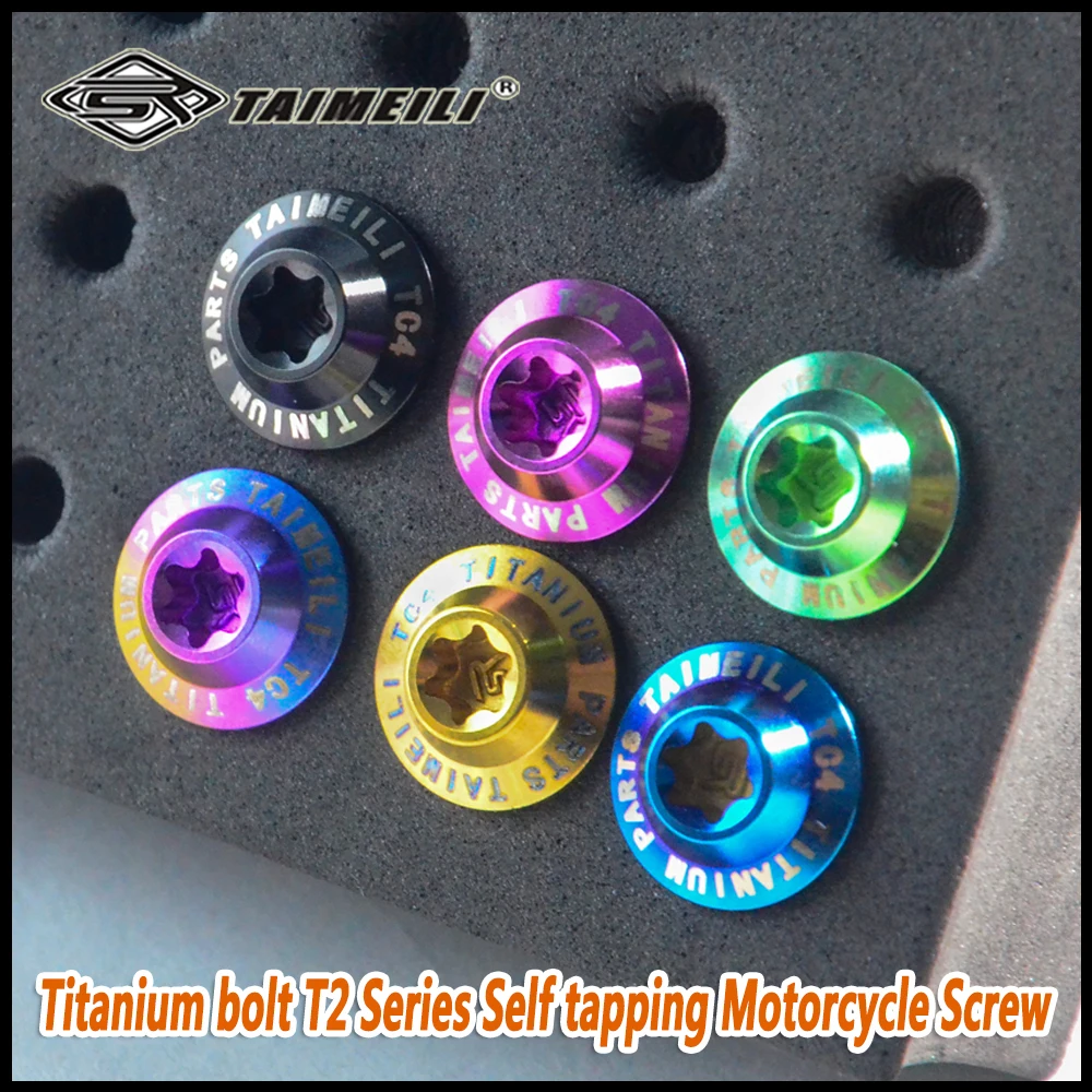 TAIMEILI 4/8/10pcs Titanium Bolt T2 Series Self Tapping Motorcycle Screw M4 M5 M6x12/15/20/25/30/35mm Modify