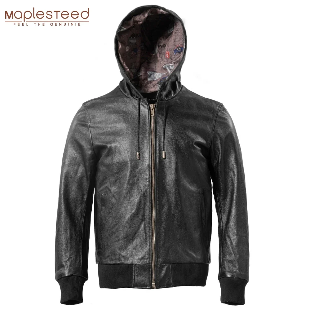 Men Leather Jacket Hooded Soft Natural Cowhide Genuine Leather Coat Hood Man Clothes Spring Autumn Clothing Free Shipping M618