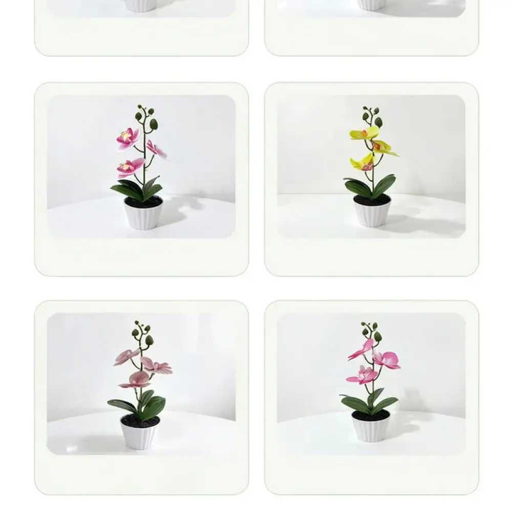 Elegant Simulation Orchid Potted Plant Decorative Faux Phalaenopsis Bonsai Home Tabletop Floral Ornament Soft Rubber