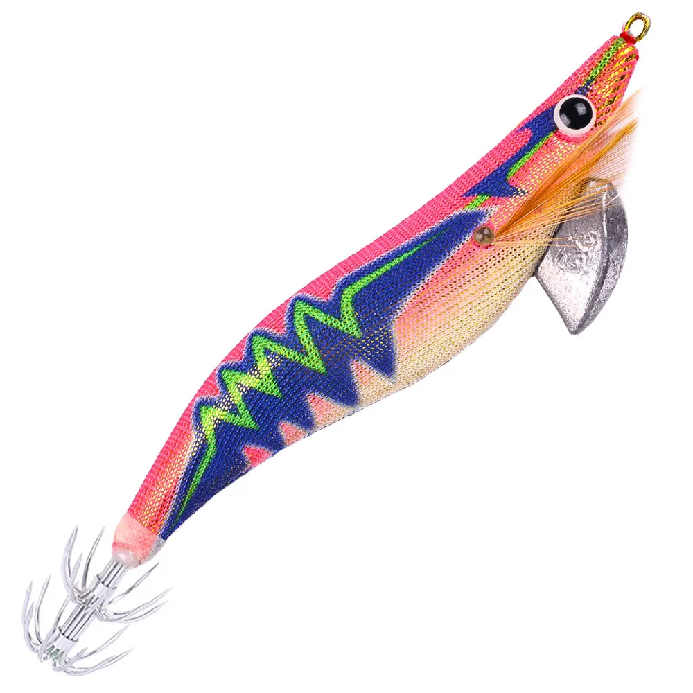 1pcs Wooden Shrimp Fishing Lure Squid Jig Fishing Hook Octopus Cuttlefish Artificial Jigging Lures Hard Bait Pesca 3.5# 14CM 20g
