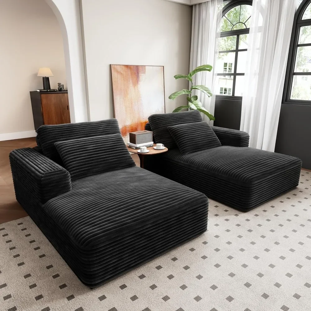 

93" Double Chaise Lounge with Plush Corduroy Upholstery, Oversized Sectional Sofa Bed, No Assembly Sleeper Loveseat