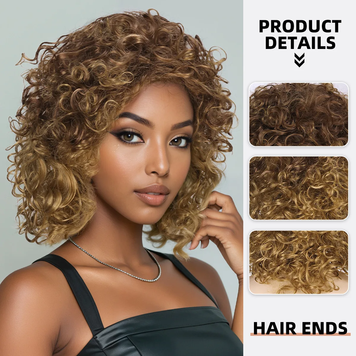 European and American Gradient Color African Small Fluffy Women's Short Curly Hair Wig-Synthetic Fiber Wig