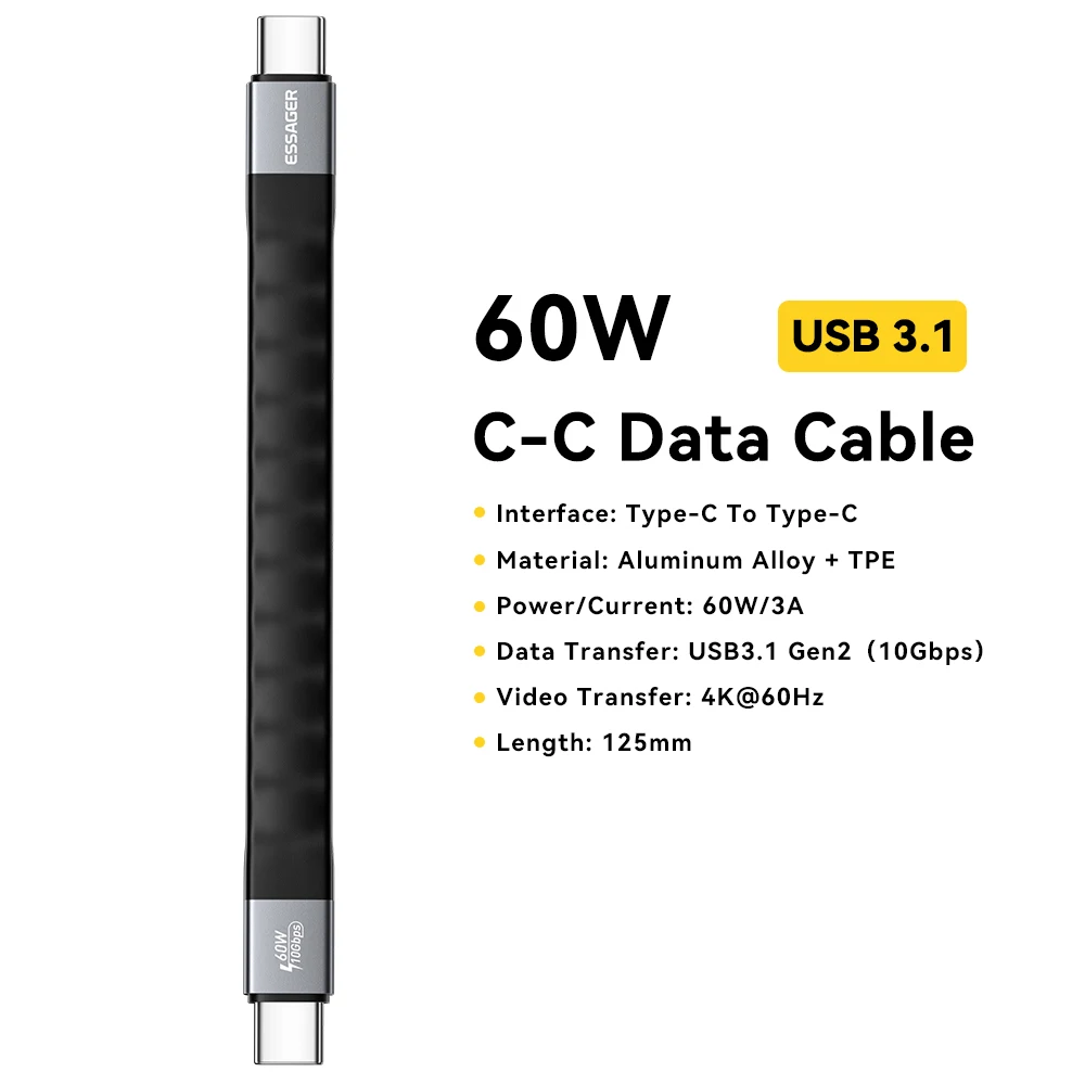 Essager USB 4.0 Typ-C-Kabel, 40 Gbit/s, Datenübertragung und 8 K bei 60 Hz, Video, 240 W PD, schnelles Aufladen für MacBook, iPhone, Laptop, mobile Festplatte