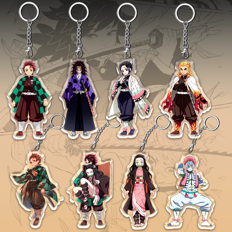 12cm Demon Slayer Anime Tanjiro Nezuko Accessories Acrylic Double Sided Pattern Pendant Cartoon Fun Keychain Children's Gift