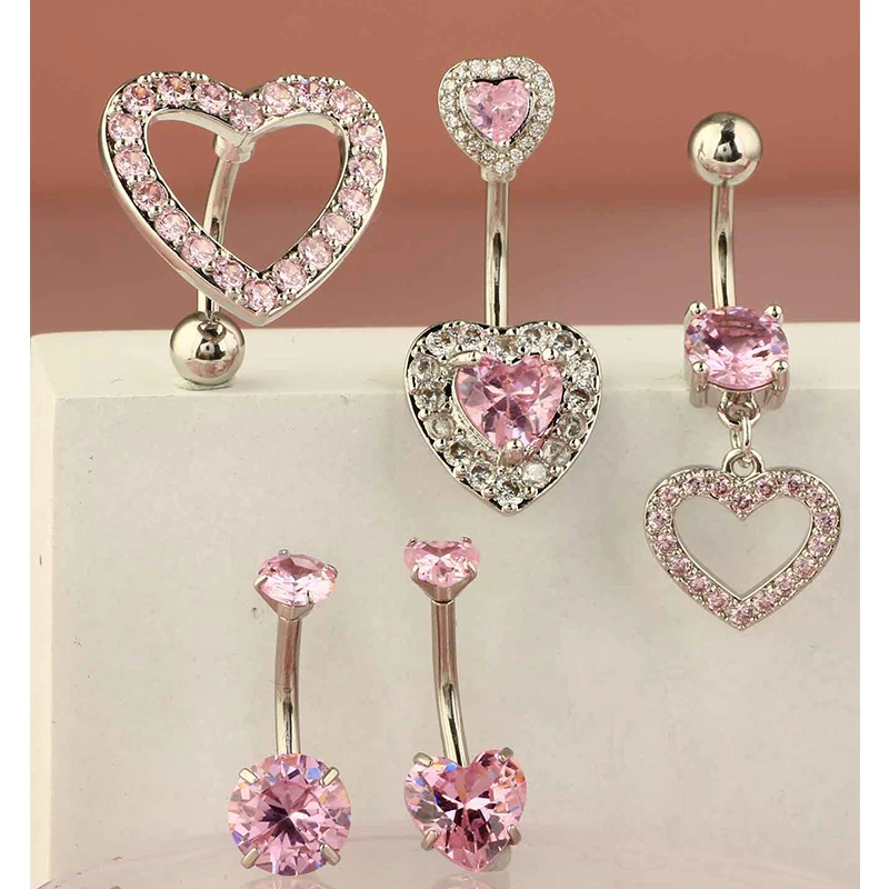 5PCS Cute Dangle Belly Ring Pack, 14G Navel Piercing Set
