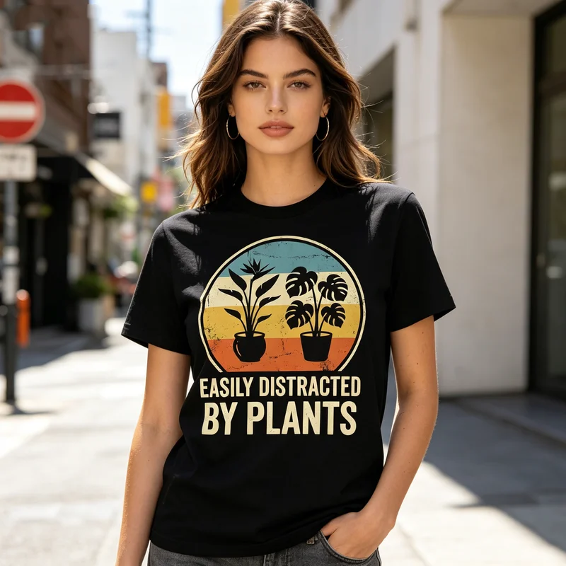 Easily Distracted By Plants Unisex T Shirt Plant Lover Gift Mens Womens Tee Cotton Crew Neck Short Sleeve