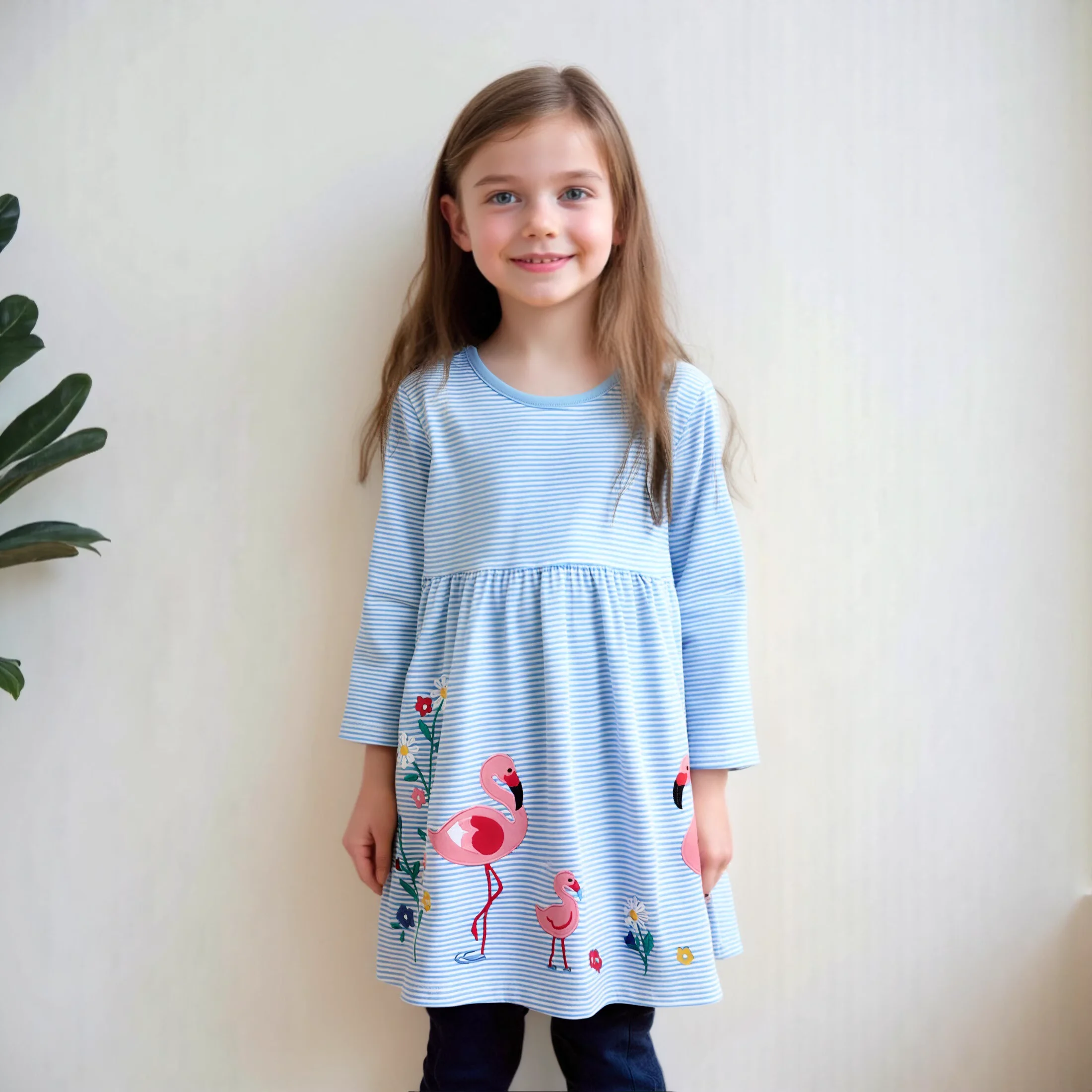 Little Maven Kinderkostüm Tier Flamingo Stickerei Mädchen Partykleid für Kinder Kleidung Herbst Kinderkleidung
