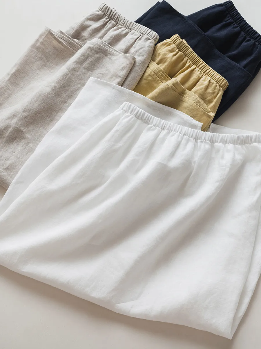 

Summer Artistic Large Size Women's Pure Color Slimming Midi A-Line Skirt with Slit Linen Half-length Skirts Versatile