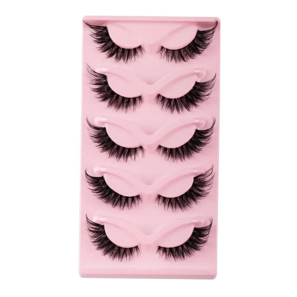 5 Pairs Cat Eye Lashes Faux Mink Eyelashes Natural long Manga Lashes Winged End Eye Elongated Eyelashes Fake Lashes Makeup