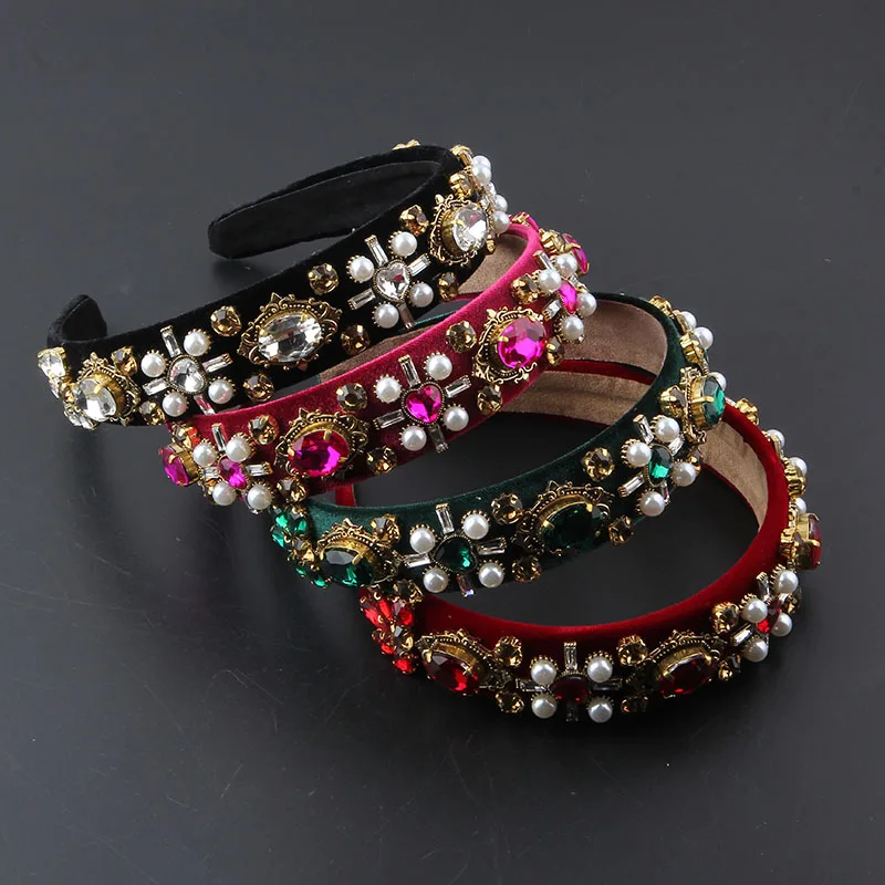 Headwear New Fashion Flannelette Inlaid Rhinestone Pearl Baroque Hair Band Ladies Walk Beautiful Women Hair Accessories 892