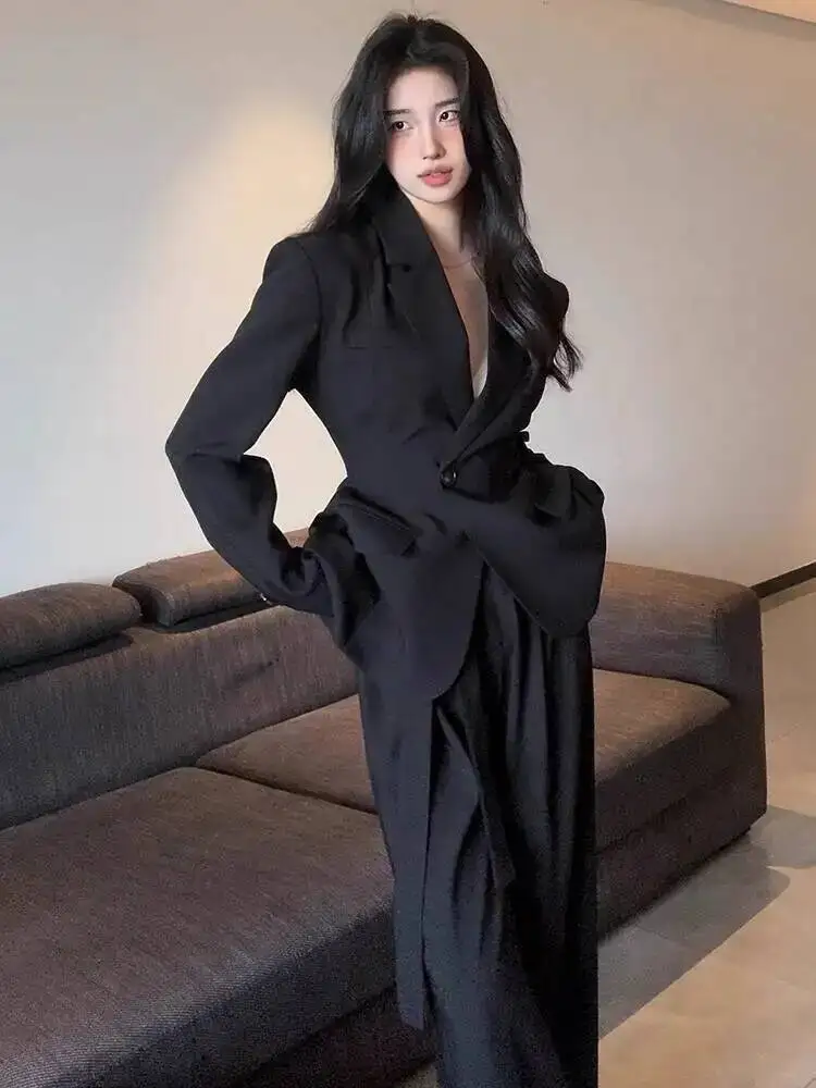 Blazer élégant pour femmes, tenue de bureau, jambes larges, taille haute, pantalon, bouton unique, col rabattu, nouvelle collection 2025, toutes saisons
