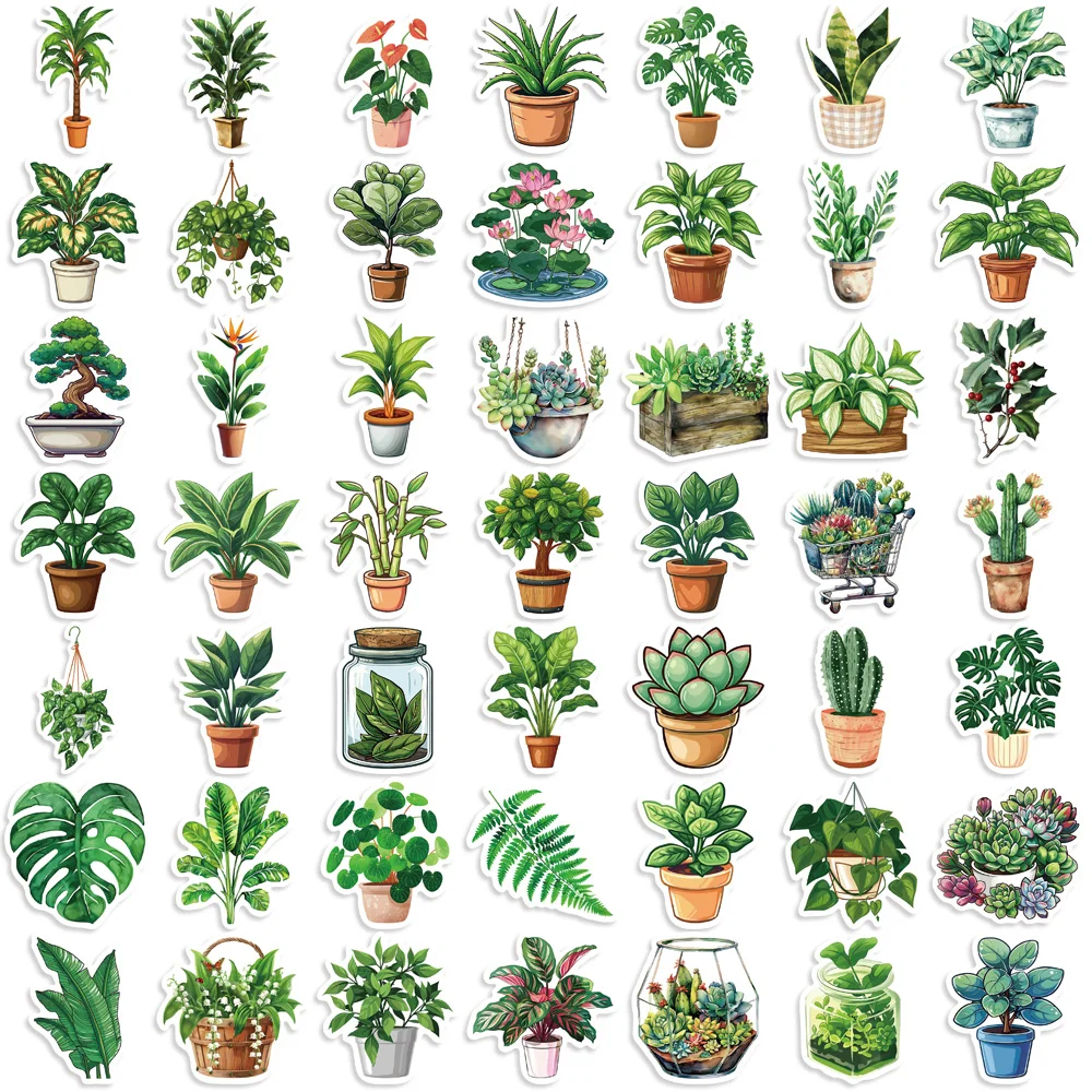 50PCS Cute Plants Green Aesthetic Stickers Kids Toy DIY Decoration For Fridge Notebook Bike Phone Suitcase Cartoon Sticker