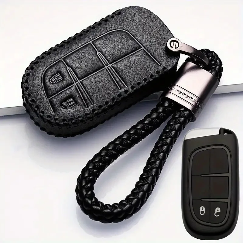 Black Artificial Leather Key Chain Protector Case for Jeep Grand Cherokee Chrysler 300C Renegade Fiat Freemont Daily Commute
