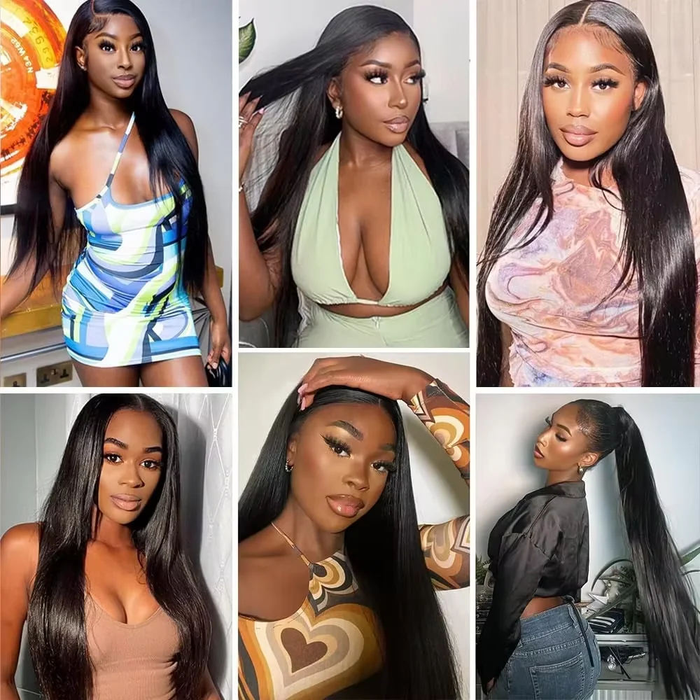Black Natural Color 1B 40 Inches Long-length 200% High Density 360 5x5 13x6 13x4 HD Transparent Lace Frontal Wig Human Hair Wigs Bone Straight Pre Plucked For Women Brazilian Hair image 7
