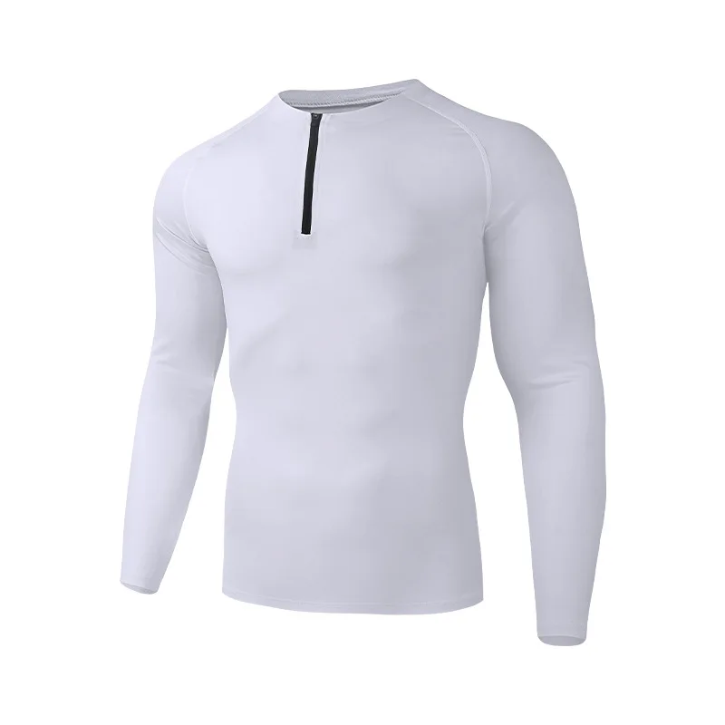 Foreign trade cross-border new men's long-sleeved half-cheid color round neck fitness clothes training top men's