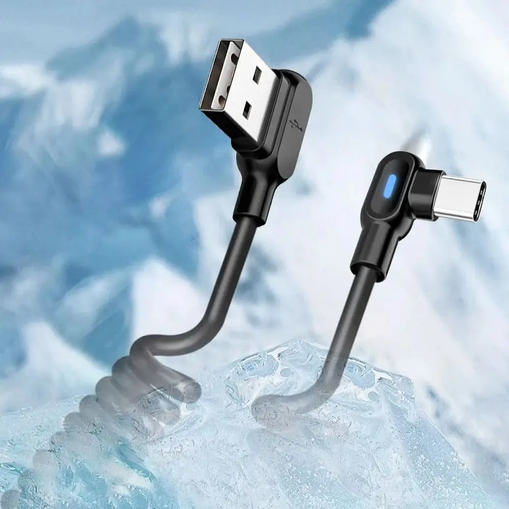 PVC 6A Spring Data Cable Black Elbow USB C To Type C Fast Charging Cable Spring Fast Charging for Samsung Huawei Xiaomi