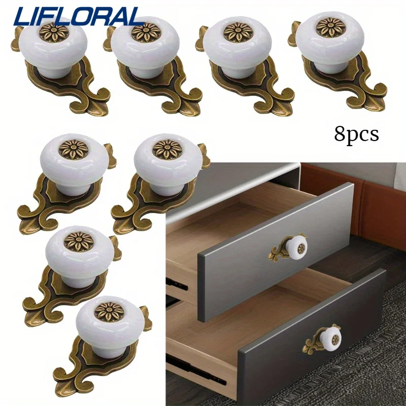 

8pcs Modern Minimalist Fashion Furniture Handles Hardware Cabinet Cupboard Pulls Single Hole Rose Ceramic Handle Drawer Knobs