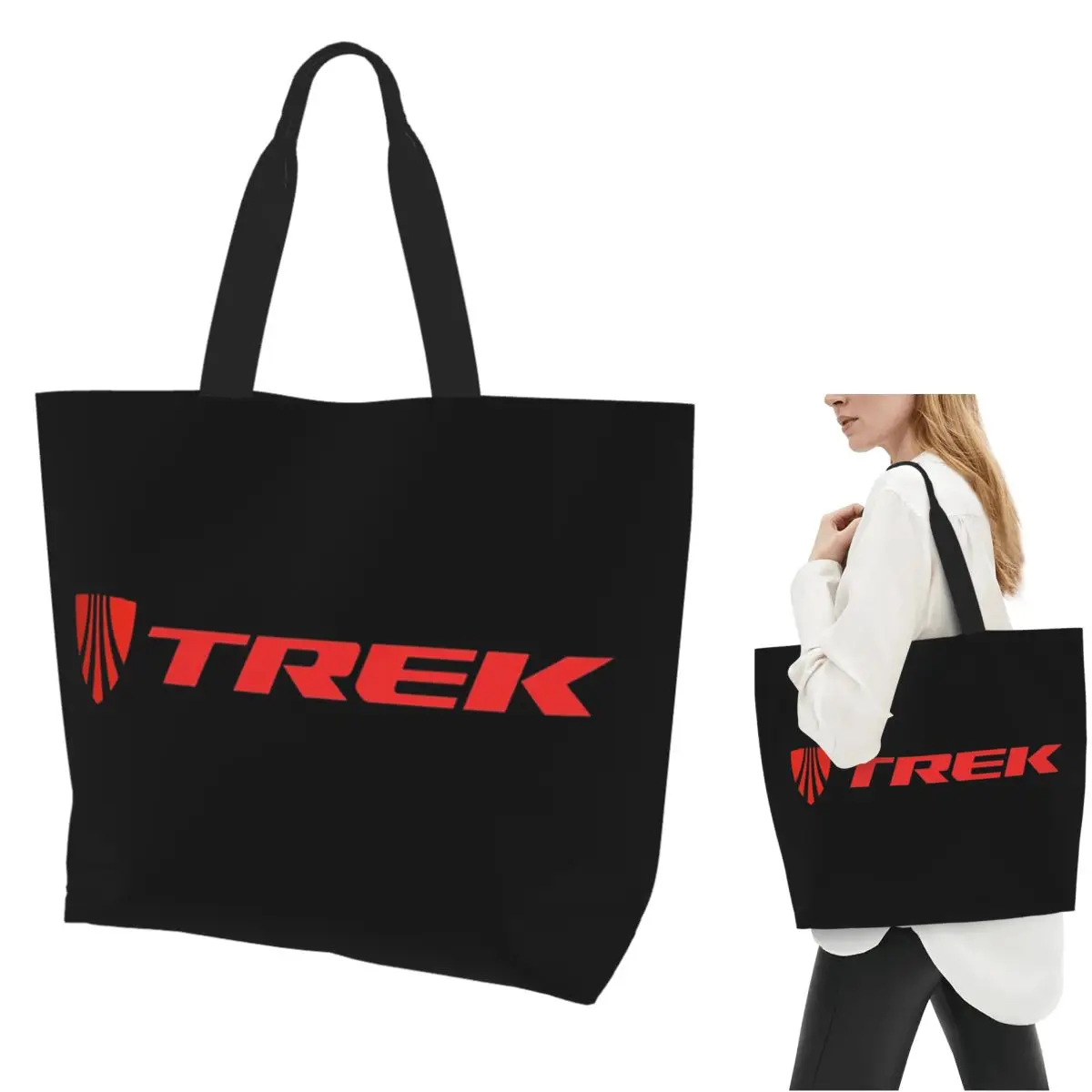 

Trek Bike Logo Shopping Tote Bag Canvas Large Capacity Shoulder Bags Shopper Grocery Handbag for Women