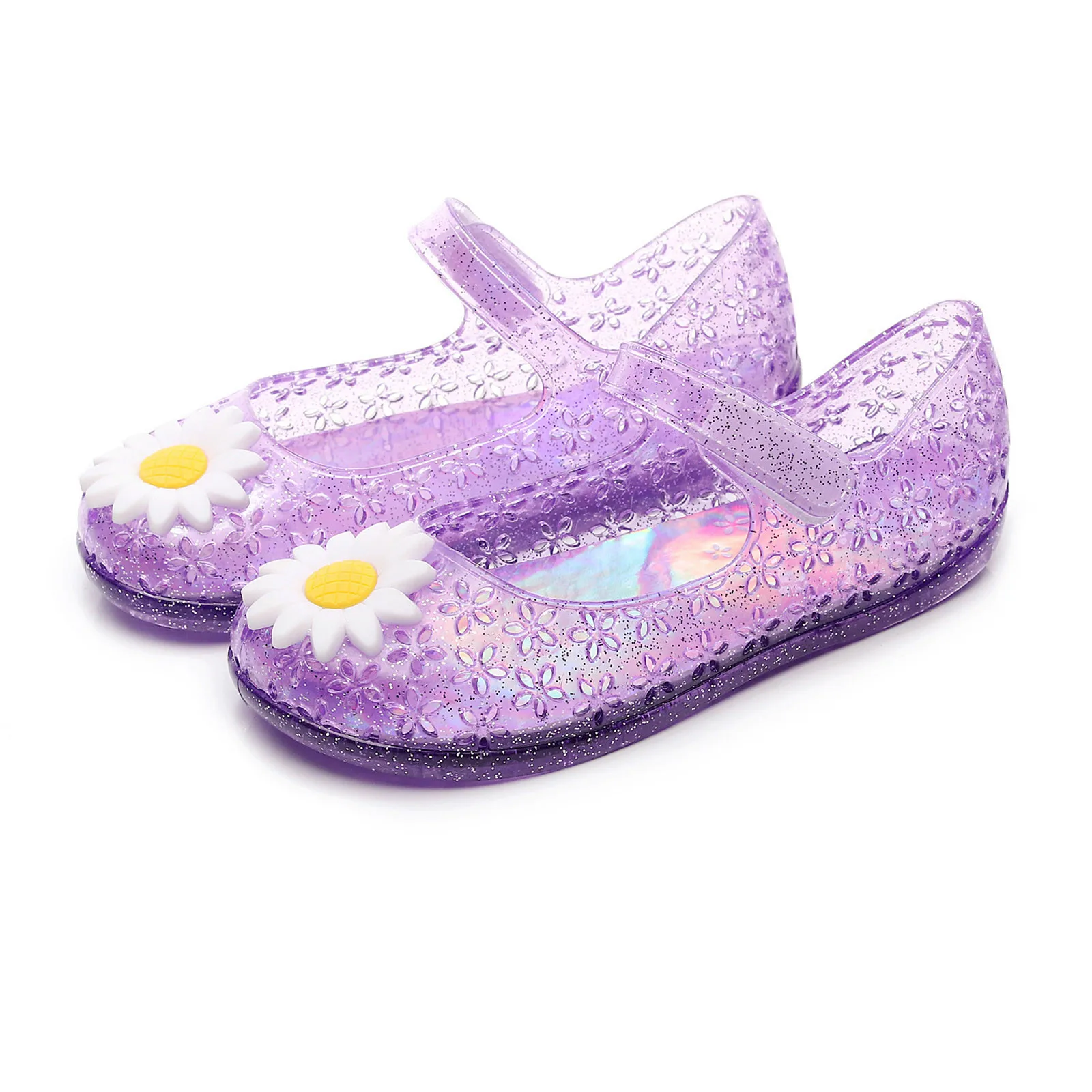 

2024 New Summer Children Jelly Shoes Princess Sandals Sweet Flowers Girls Toddlers Baby Breathable Hollow Shoes Toddler Slippers