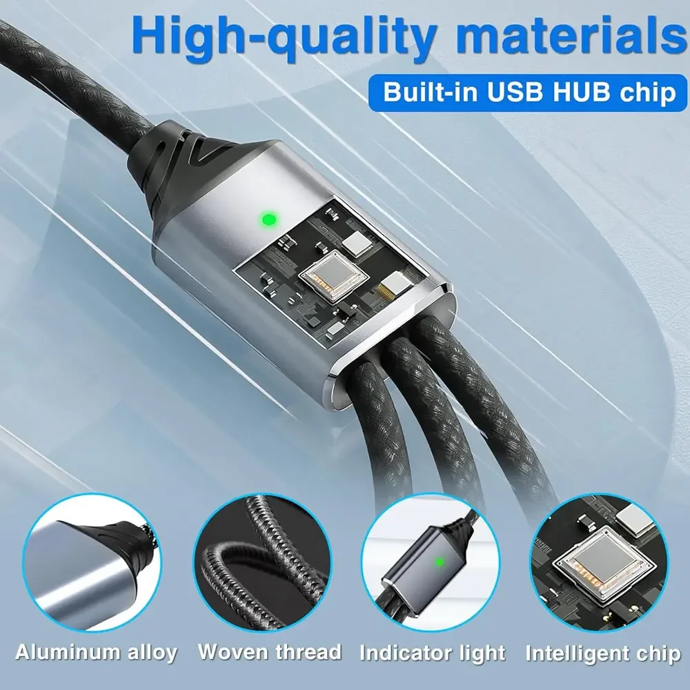 3 في 1 OTG كابل الفاصل USB نوع C إلى 3 منافذ USB أنثى شحن سريع نقل البيانات محور USB2.0 تمديد محول كابل