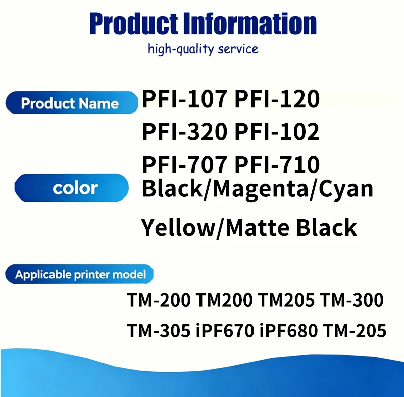PFI-107 PFI-120 PFI-320 PFI-102 PFI-707 PFI-710 Pigment ink Compatible For Canon TM-200 TM200 TM-205 TM-300 TM-305 iPF670 iPF680