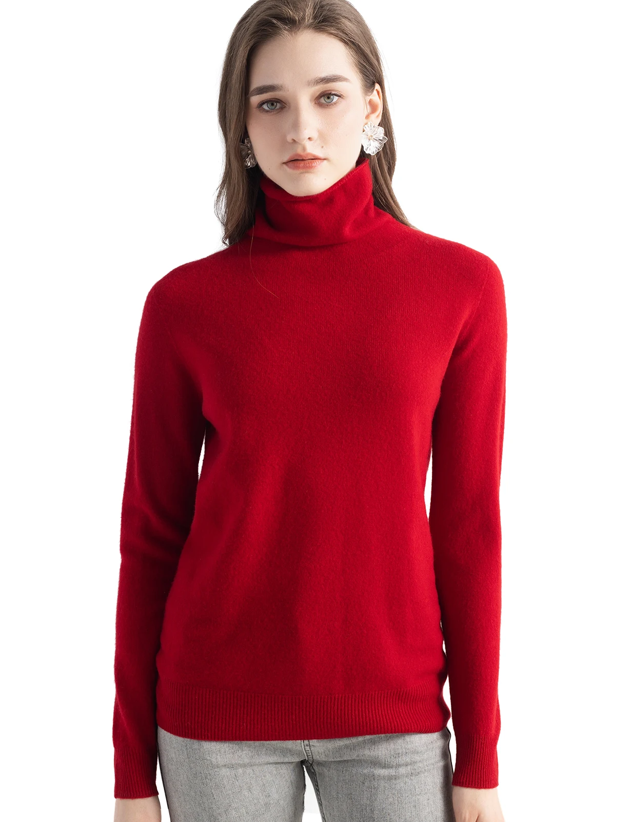 المرأة محبوك البلوزات سترة الكشمير المعنقة 100% ميرينو الصوف الياقة المدورة طويلة الأكمام البلوز الخريف الشتاء الملابس Top البلوز #2