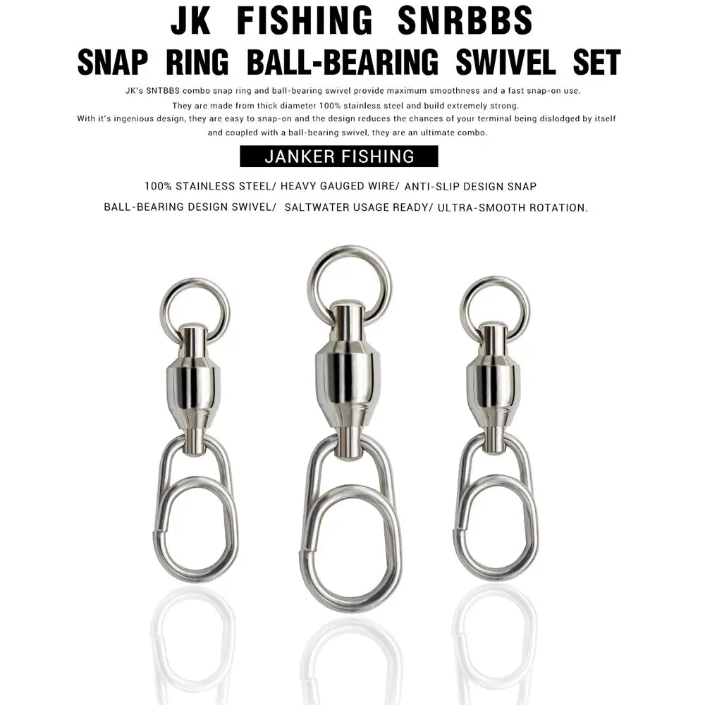 5Pcs/Pack Strengthen Fishing Accessories Stainless Steel Hooked Snap Rolling Jig Connector Oval Split Rings Bearing Swivel