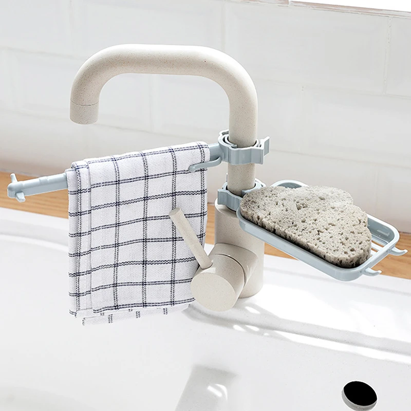 Scarico per lavello da cucina Cestello portaoggetti in spugna Rubinetto Porta scarico in tessuto Scolapiatti per sapone Scaffale Organizzatore Accessori per il bagno