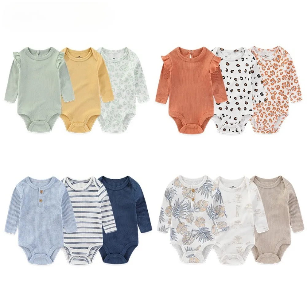 3PCS All Seasons Baby Bodysuit Three piece Set with Cartoon Pattern Design for 3-12 Months