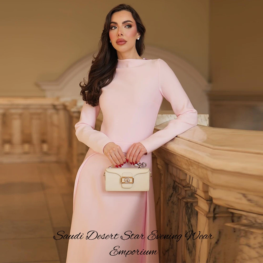Simple Satin O-Neck Customized Evening Dress Classic A-Line Long Sleeves Celebrity Gowns Temperament Ankle Length Robe de soirée image 4