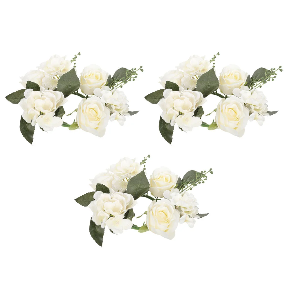 

3 Pcs Artificial Rose Candlestick Wreaths Lightweight Portable Safe Materials Rings for Wall Door Table Wedding