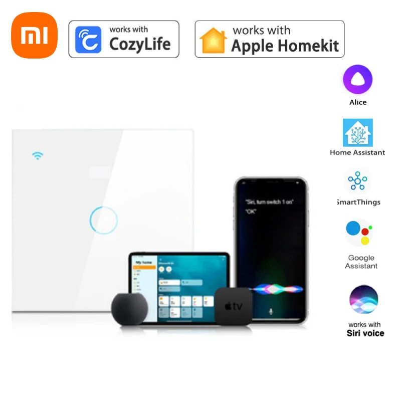 

Умные переключатели Xiaomi Tuya ЕС, 1/2/3 клавиши, сенсорный выключатель света, настенные сенсорные переключатели, для умного дома, работает с Alexa Google Home Alice