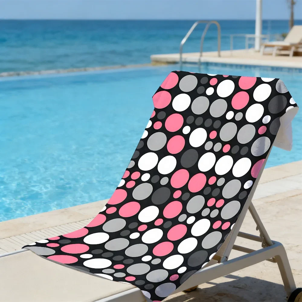 Retro Polka Dot Beach Towel – Oversized Quick Dry Sand Free with Pink, White & Grey Print for Summer