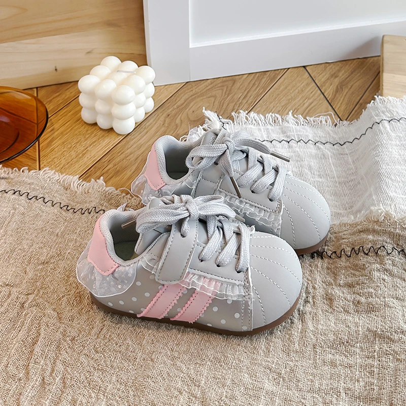 Children Casual Shoes Autumn Baby Soft Toddler Shoes Anti-kick Anti-slip Polka Dot Sneakers Girls Fashion Lace Shell Head Shoes