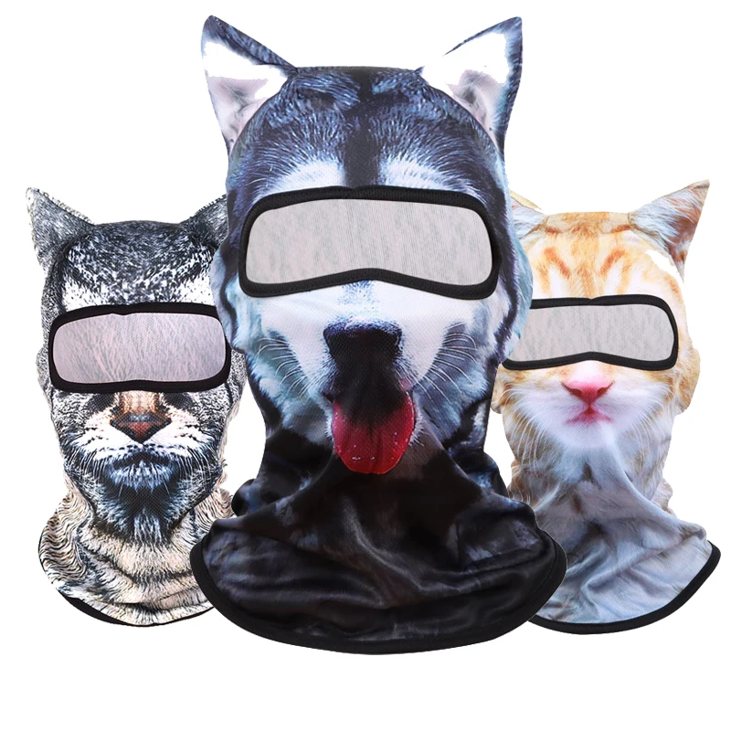 Outdoor Sunscreen Balaclava Hat 3D Animals Pattern Printed Full Face Mask Breathable Unisex Anti-UV Pullover Cap Cosplay Props