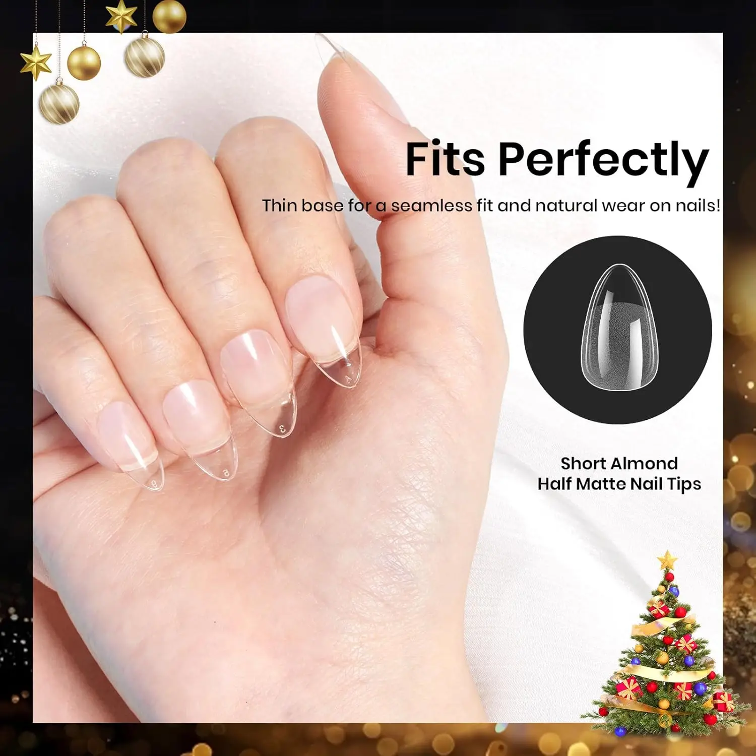 576Pcs Short Almond Nail Tips, 12 Sizes Soft Acrylic Press On Extensions DIY Salon Set